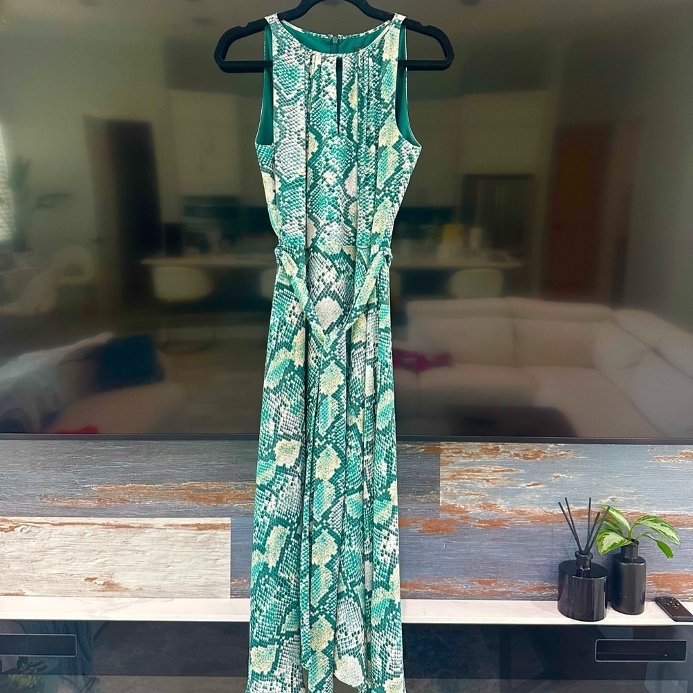 Tahari‎ ASL Green Snake Print Maxi Dress